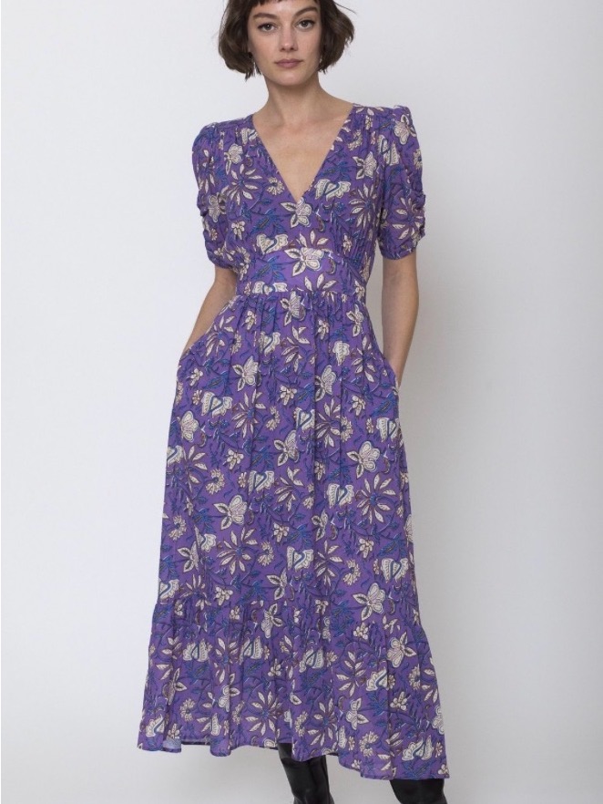 Xirena Camelia Midi Dress Purple Graze Floral Cotton Xsmall Xs Cottagecore Boho